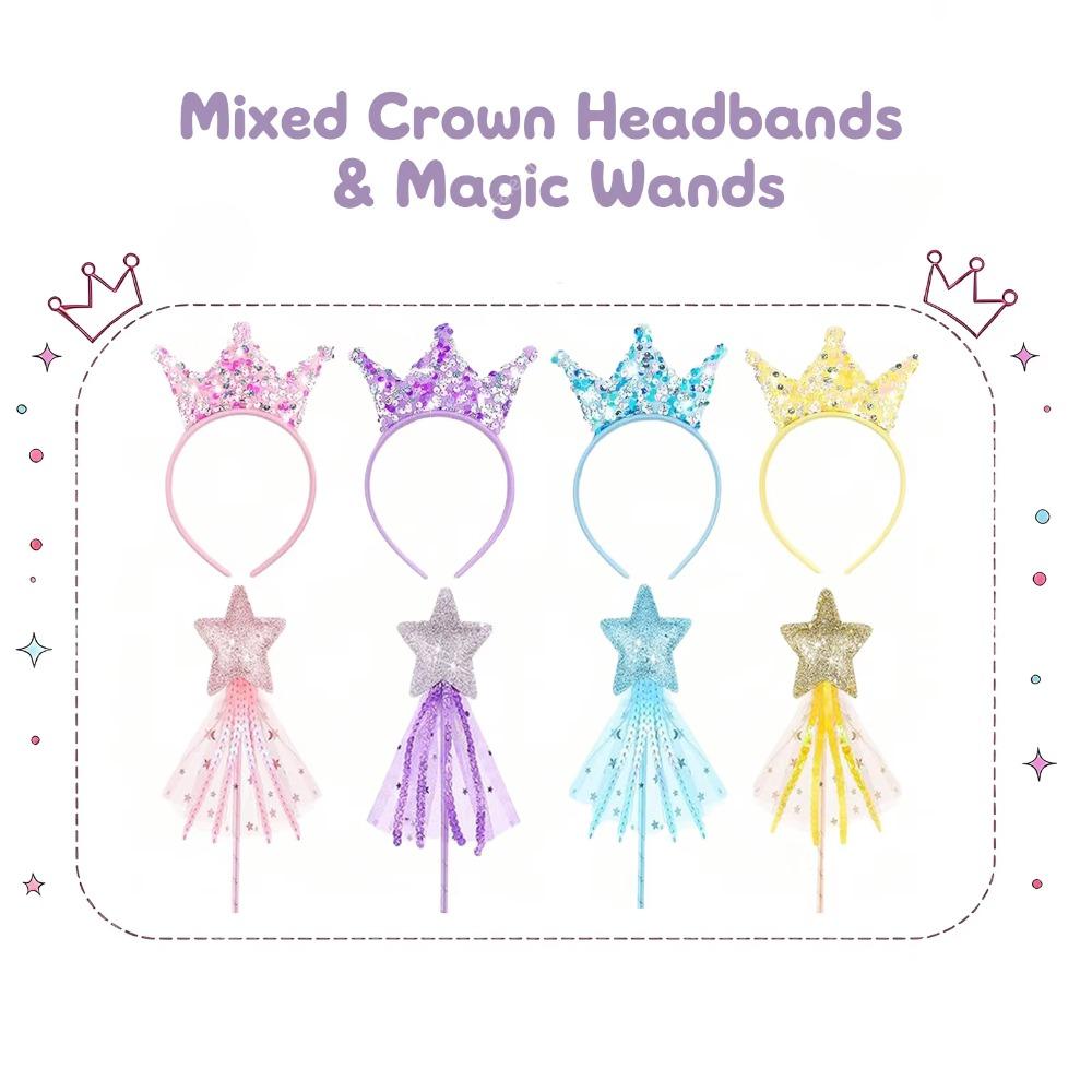 8-48Pcs Glitter Star Magic Wand Fairy Wand Tassel Glitter Sequins Princess Crowns Headband for Kids Birthday Party Gifts Wedding
