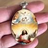 A Sacred Jesus Open Arms Guarding Amulet Necklace Pendant Time Gem Glass Pendant Suitable for Men and Women To Wear Every Day