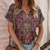 Casual Bohemian Print Women's Short Sleeve V-Neck Top T-Shirt