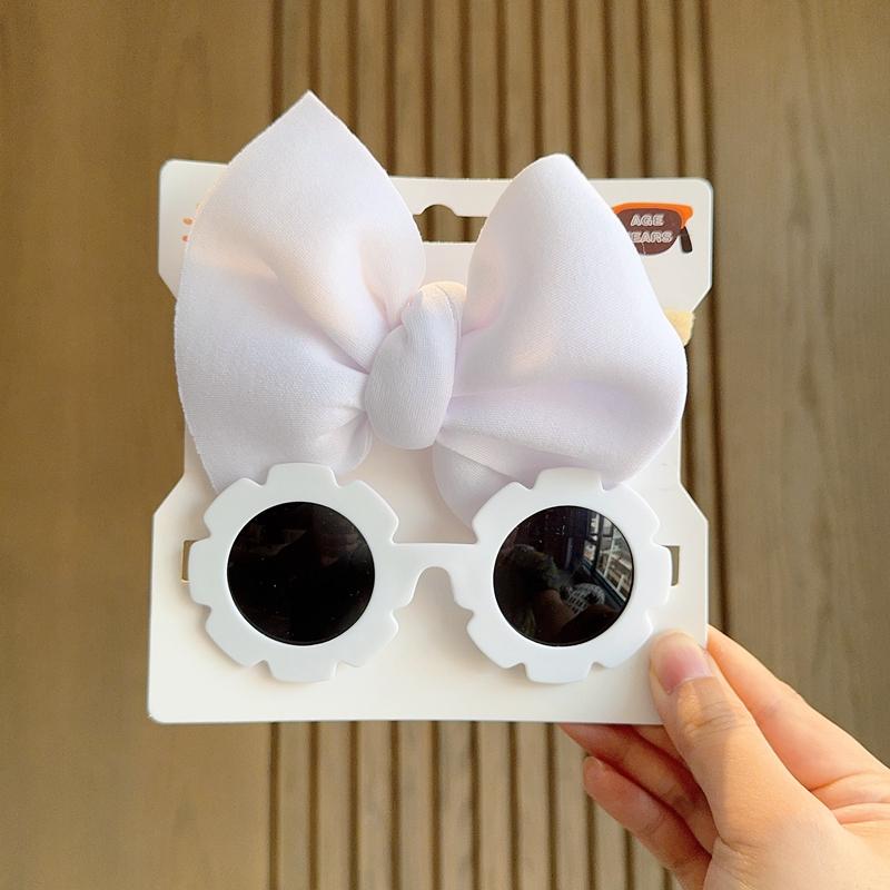 Barnhuvudbonader Glasögon Set Enfärgat Mjukt Rosett Hårband Flickor Spetsklämma Retro Solglasögon Barn Hårklämma Hårband Set