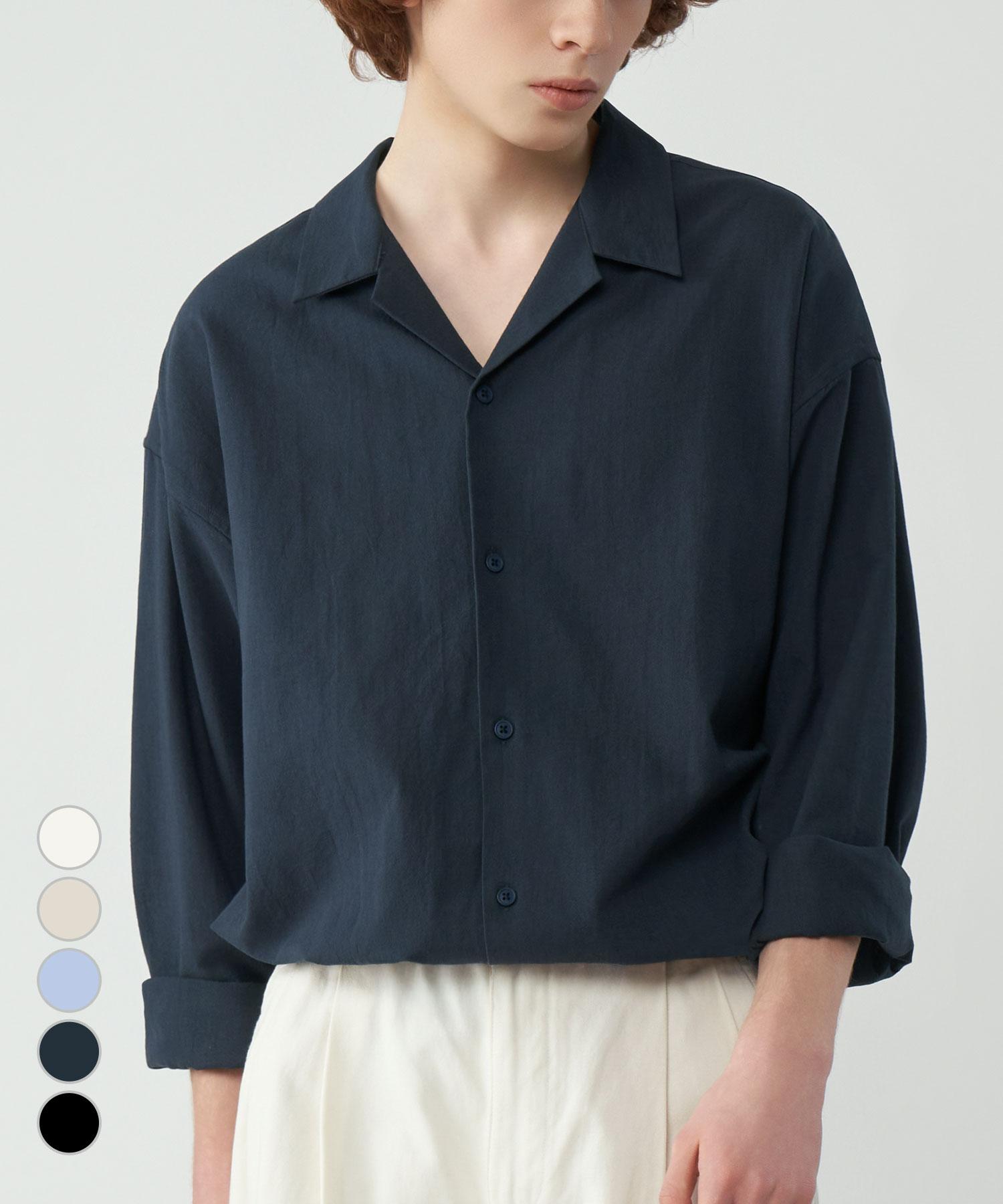 Untact Studio Oversized Open Collar Like Linen Shirt 5 Colors Black/Xl(105)