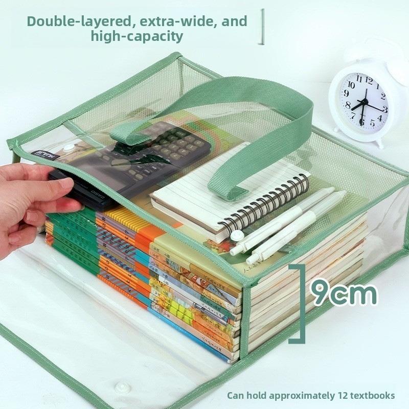 Comprehensive Handled Document Folder Transparent Waterproof Durable Thick Student Exam Tutoring Paper Homework Book Storage Bag