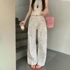 Women's Spring Summer Printed Graffiti Fish White Casual Pants Straight Leg Wide Leg Slimming Floor-Length Jeans