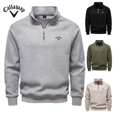 Callaway 2025 Nová Jesenná/Zimná Mikina s Výšivkou na Polovičný Zips so Stojačikom, Trendová Všestranná Plyšová Mikina pre Pár