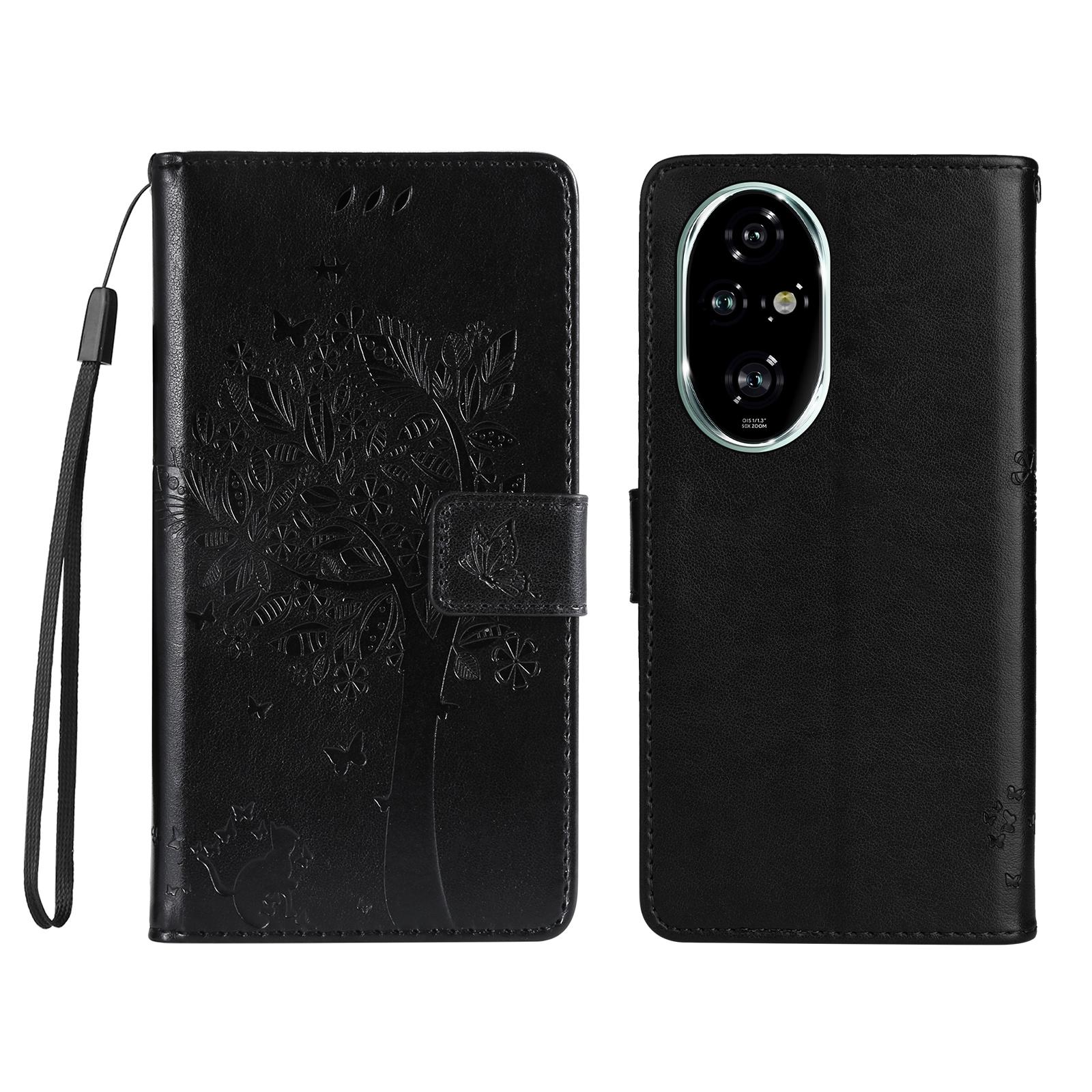 

For Honor 200 Pro 5G Phone Case with Stand Cat Tree Pattern Leather Wallet Mobile Cover J