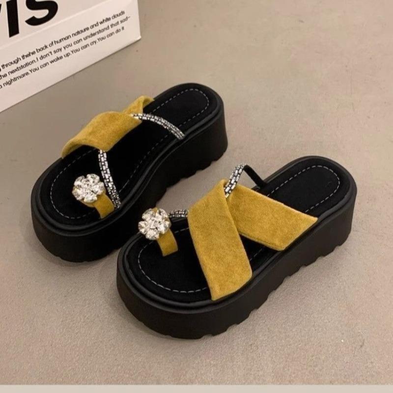 Fashion Women's Slippers Luxury Rhinestone Platform Sandals 2025Summer New Flip Flops Height-increasing Slippers Pantuflas Mujer