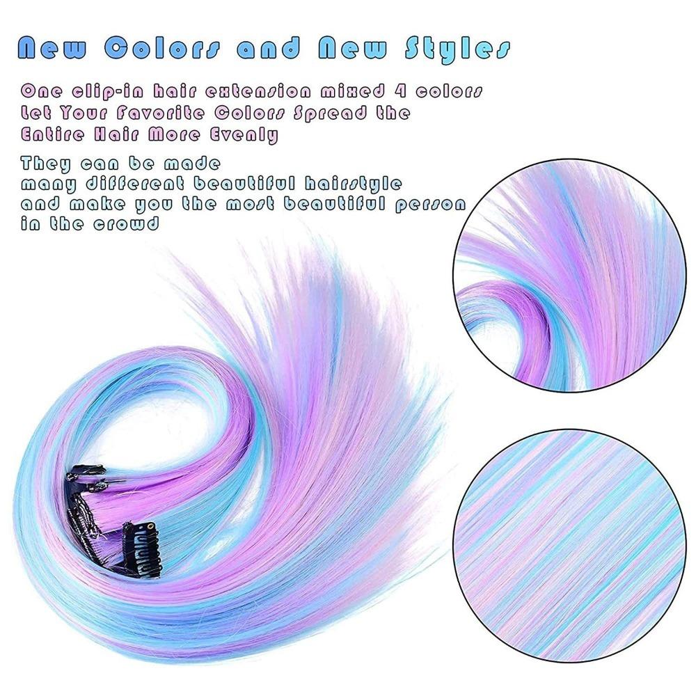 Rainbow Colorful Extension Fashion Long Straight Wavy Hairpieces Fake Hair Clip Strands Women/Kids