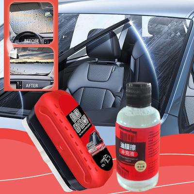 Autopflegeset: 120ml Autoglasreiniger mit Glaspoliermittel, Schwamm-Reinigungsbürste, Windschutzscheiben-Ölfilmentfernung