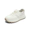 Muffin Platform White Shoes Women's 2025 Spring New Korean Version of Leisure Sports Waffle Shoes Leather Breathable Forrest Gump Shoes