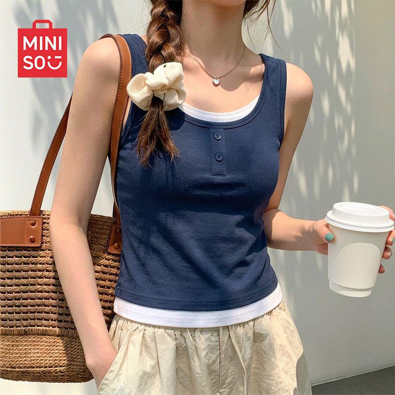MINISO Women s Faux Two-Piece Sleeveless Tank Top S