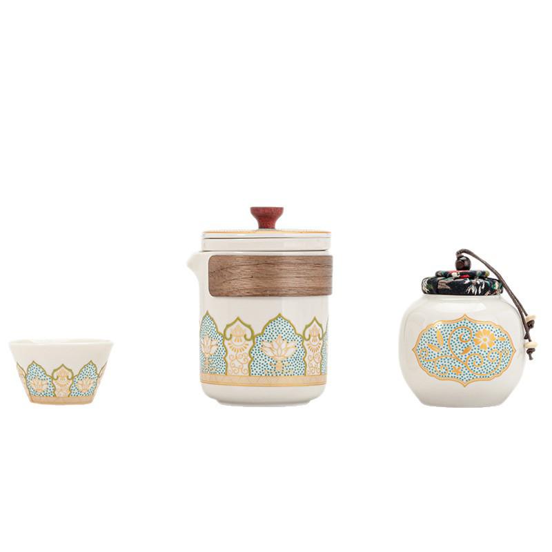 Portable Travel Tea Set: Quick-Brew Pot with Three Cups - Custom Logo Corporate Gift