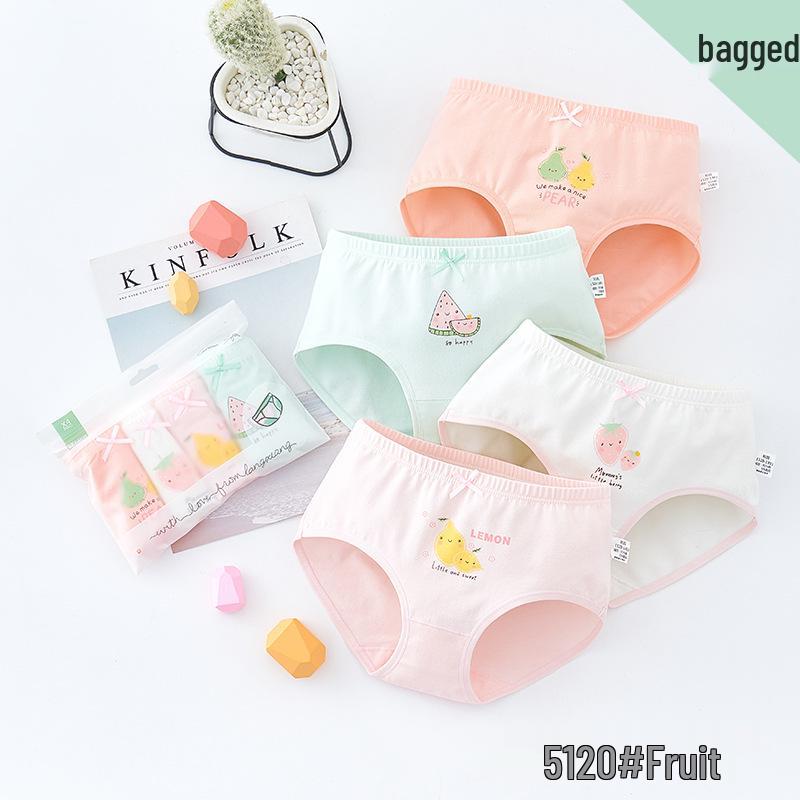 Pure Cotton Girls' Triangle Underwear - 4-Pack for Ages 1-12, Spring/Summer Style