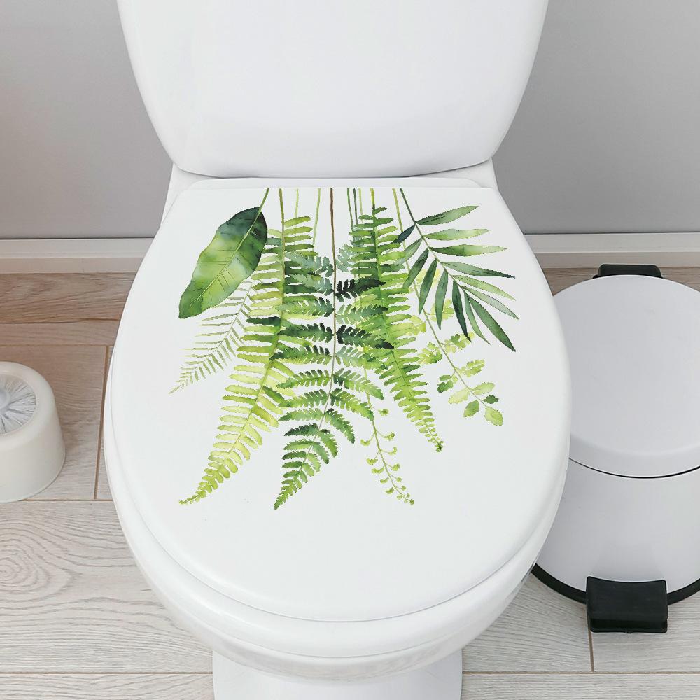 Self-adhesive Tropical Green Leaves Toilet Stickers for Bathroom Home Decor
