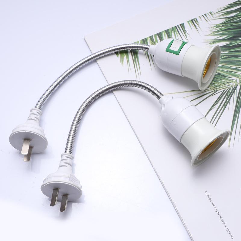 E27 Stainless Steel LED Lamp Holder with Switch – Universal Screw Conversion Fixture