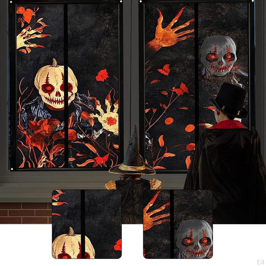 2 Pieces Halloween Window Decoration Curtain, Creepy Spooky with Rope Poster for