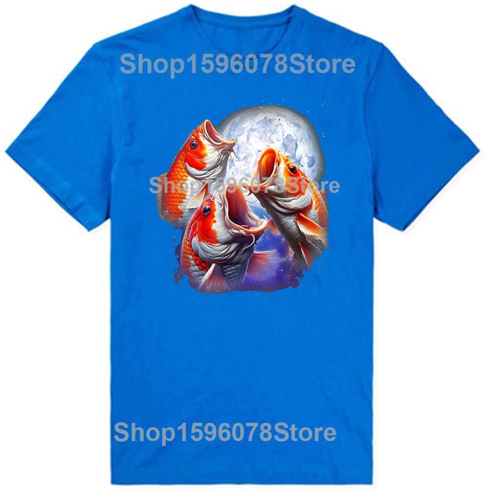 Fish Howling At The Moon Funny Carp Fishing T Shirts Men Cotton Humor Streetwear Tee Shirt Short Sleeve Unisex Loose Clothing