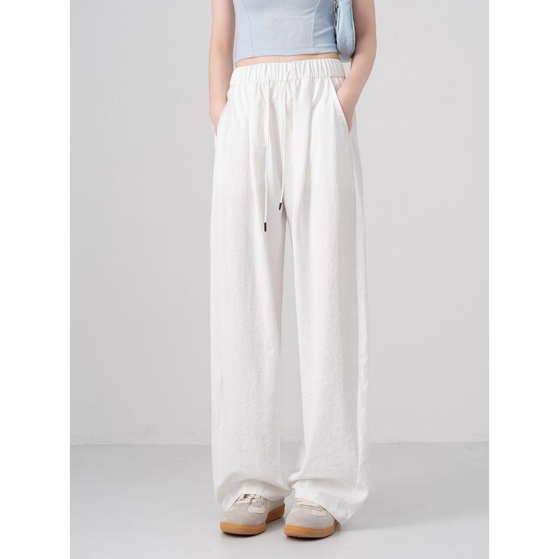 White Sports Wide-leg Straight-leg Pants Women's Summer Thin Mid-waist Drape Loose Casual Small Banana Scimitar Pants