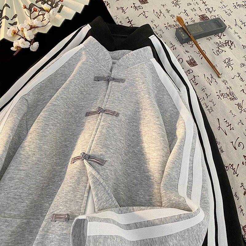 Men Women Chinese Style Buttoned Cardigan Sweatshirt Spring Loose Top Trendy Brand Chinese Style Heavyweight Jacket