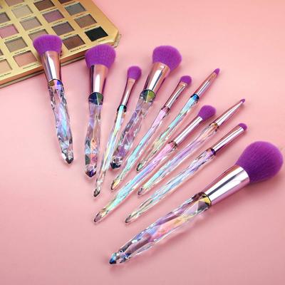 Juego de brochas de maquillaje de belleza con mango de cristal, 10 piezas con mango transparente de cristal Kabuki en polvo, brocha para base, corrector, sombra de ojos, delineador de ojos, brocha para cejas