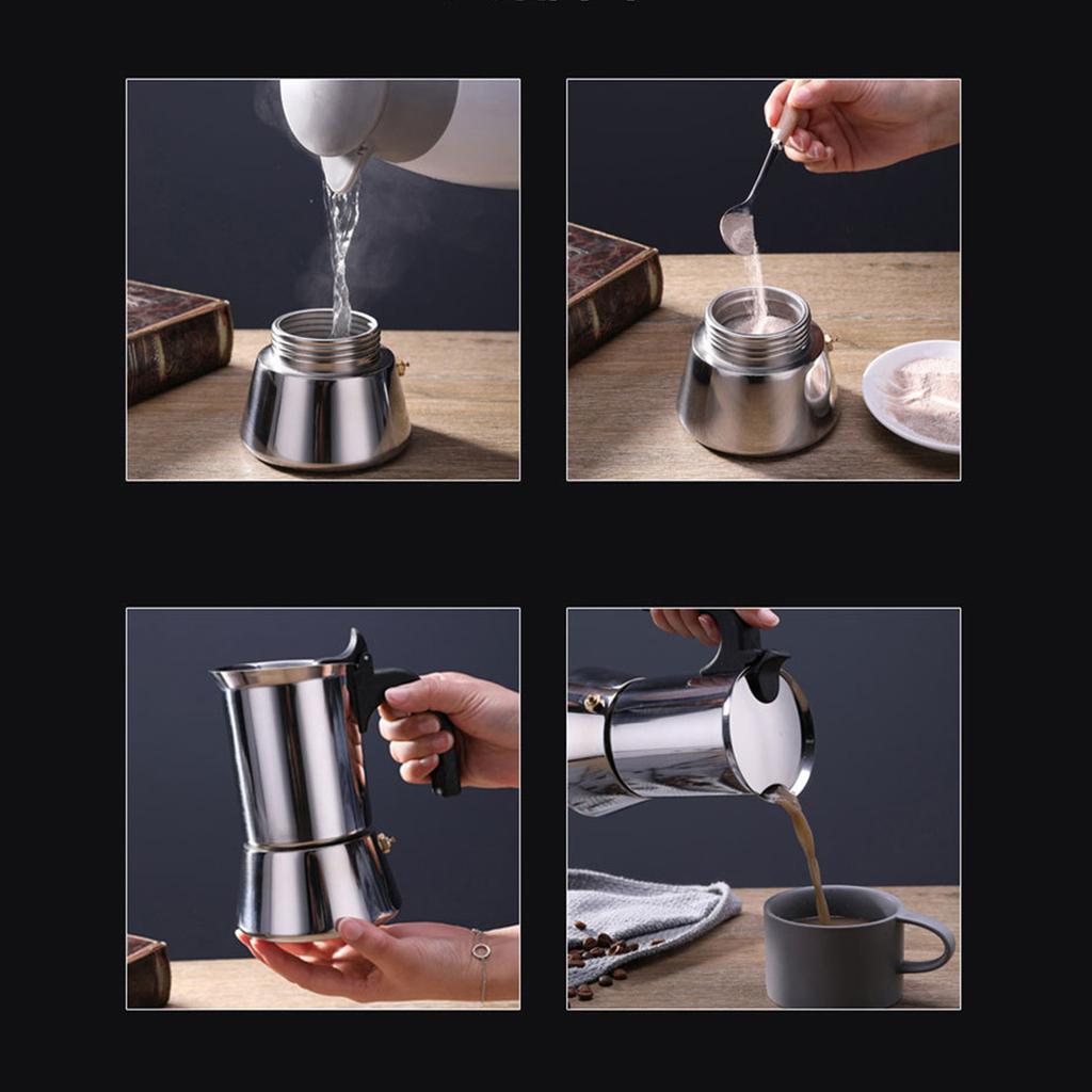 Moka Pot with Coffee Percolator Design Stainless Steel Stove Top Coffee Maker for Camping Home Use