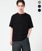 TRILLION Ribbed Ring Snap Henley Neck Short Sleeve T-Shirt_3Color