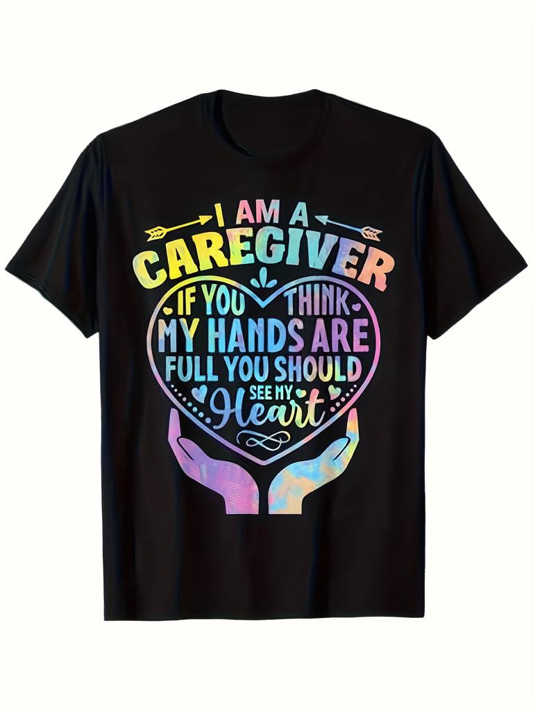 I'm a Caregiver If You for THINK My Hands Are Full Vintage Graphic T-Shirt - Men's Casual Crewneck T