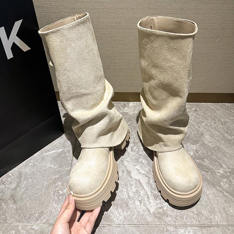 Fashion Winter Fashion Platform Thick Heel Woman Knight Boots Fashion Belt Buckle Slip On Mid Calf Booties