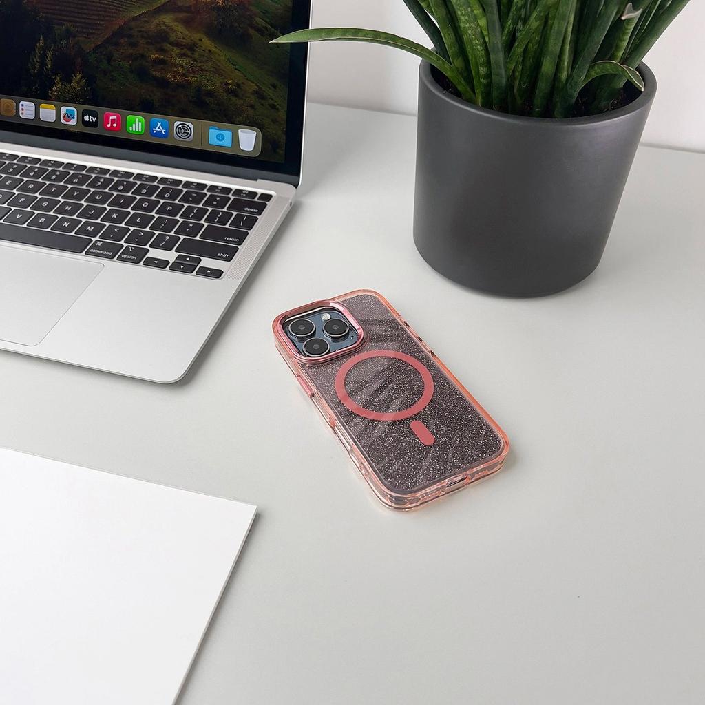 Etui brokatowe plecki na iPhone 17 Glitter Case MagSafe - różowe