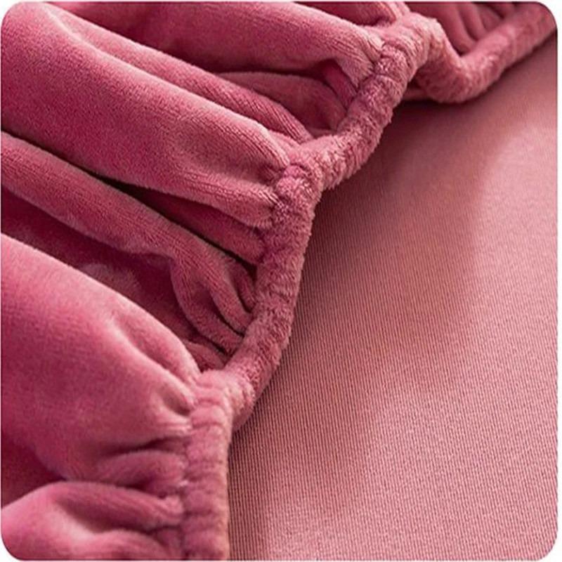 

Fine Flannel Fitted Sheet Winter Warm Coral Fleece Mattress Protector Cover Soft Breathable Bed Cover Pillowcase 90x200x30cm рожевий червоний колір