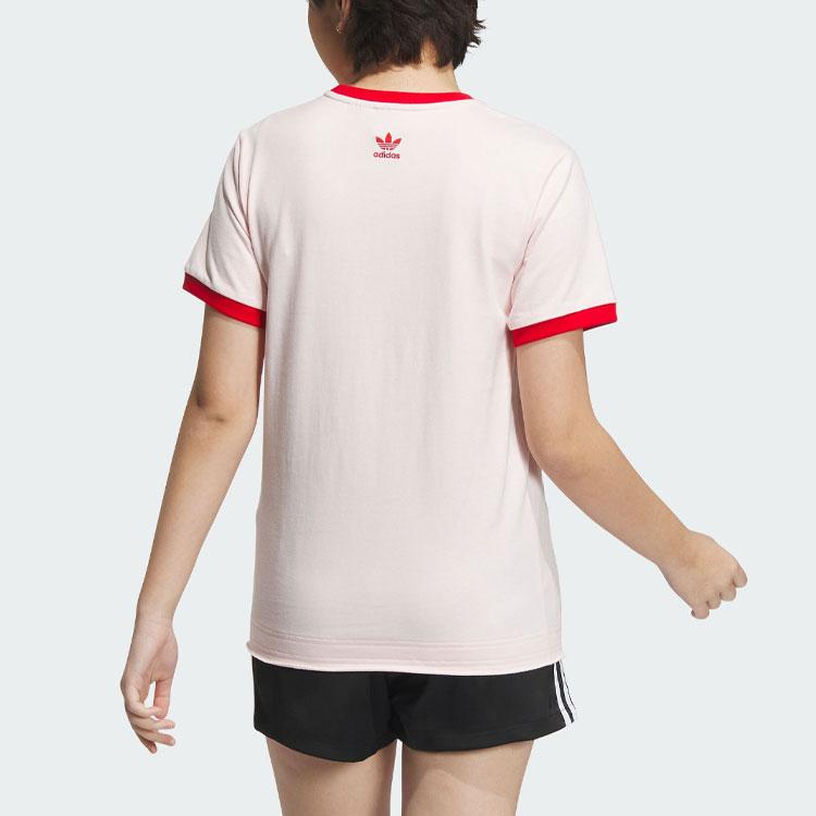 Adidas Originals Disney Dumbo Logo Print Straight Cut Patchwork Short Sleeve T-Shirt Women Tops Pink IN1064