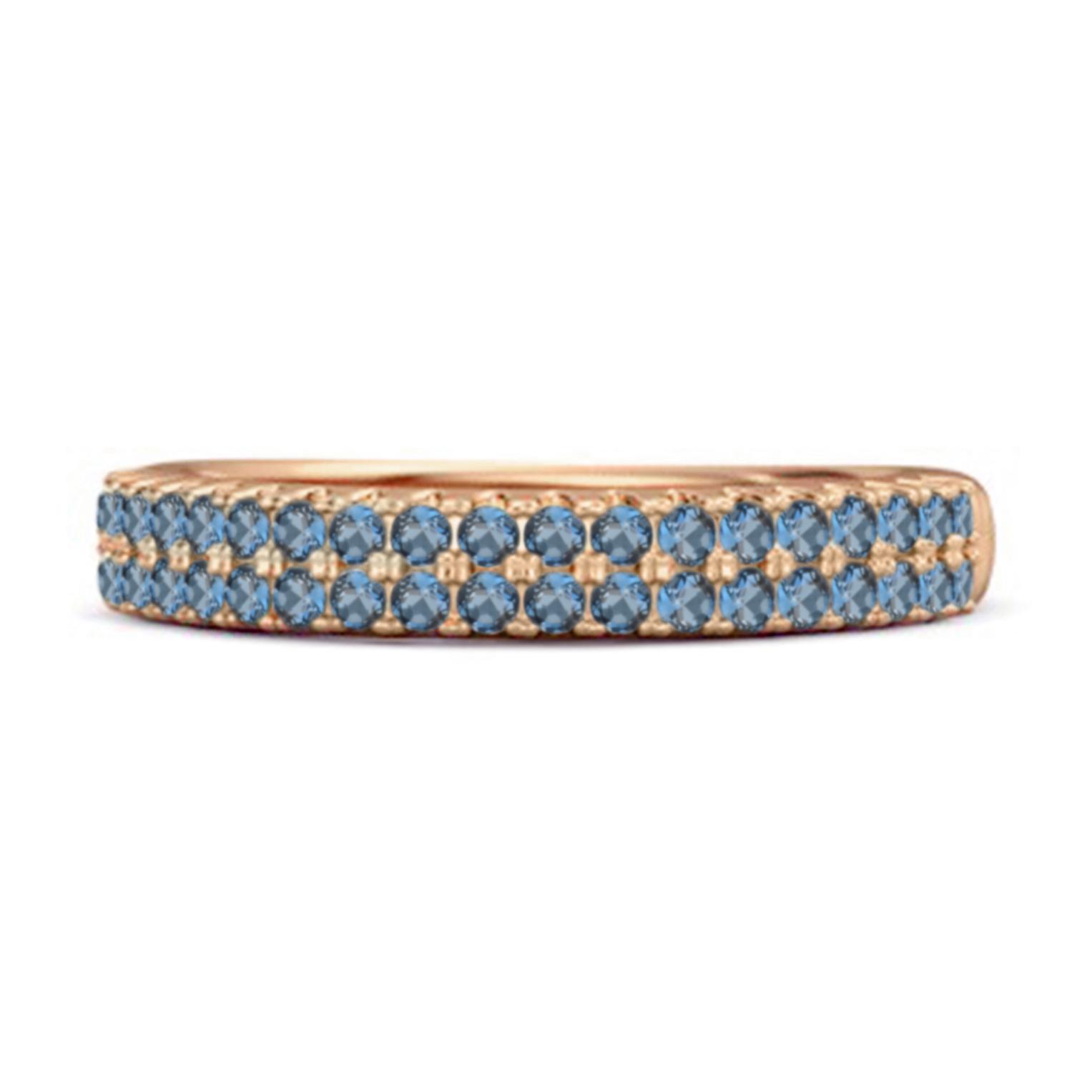 London Blue Topaz Dual Row Pave Band Ring- 925 Sterling Silver Rose Gold Vermeil 10.5