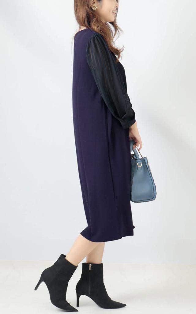 Gold Japan Plus Size Heart Neck Chiffon Sleeve Long Midi Heart Size 3L Women's Dress, Dress, Sleeves, Dress, Neck, Navy, (mncut-122419)
