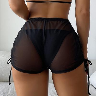 Kadın Örgü Bikini Örtüsü Şeffaf Yaz İpli Plaj Şort Mayo