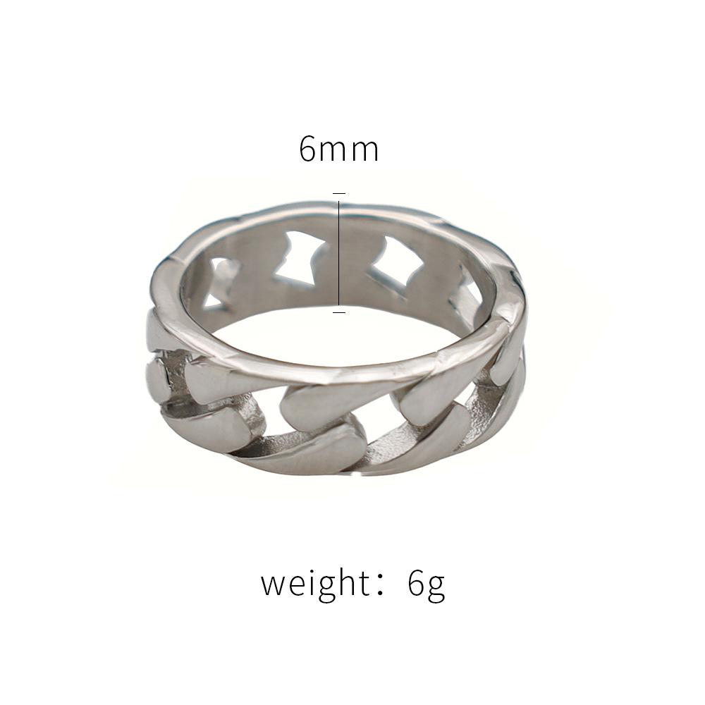 

Hip Hop Trend Hollow Chain Ring Jewelry Simple Titanium Steel Cuban Chain Ring Men no. 11