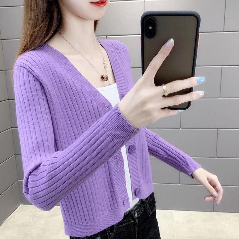 Women's V-Neck Knitted Cardigan - Long Sleeve Spring/Autumn Shawl Jacket