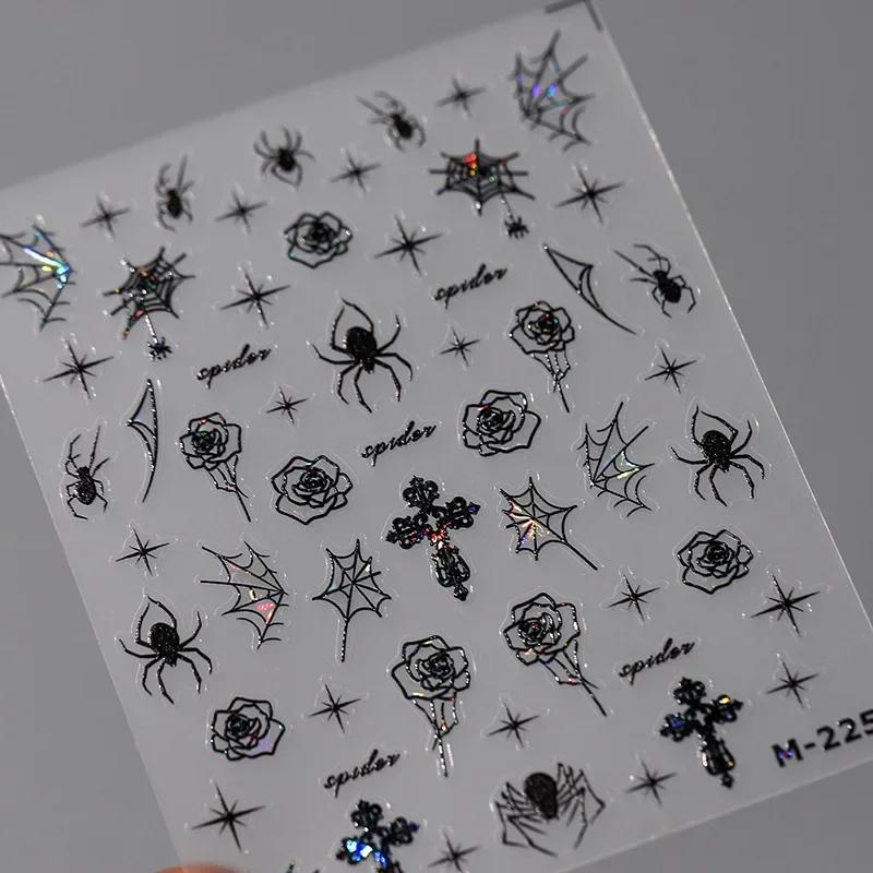 1pcs Spray Painted Hollow Halloween Nail Stickers French Pumpkin Heads Bats Ghosts Adhesive Nail Art Decorations Stickers Decals