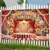 2D Circus Stage Background, Red Striped Tent with Platform & Balloons Themed Backdrop