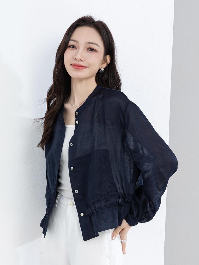 Yi Fei Women's 2026 Summer Ramie Shirt Jacket: Casual, Versatile, Slimming Long Sleeve Top, Breathable Fabric