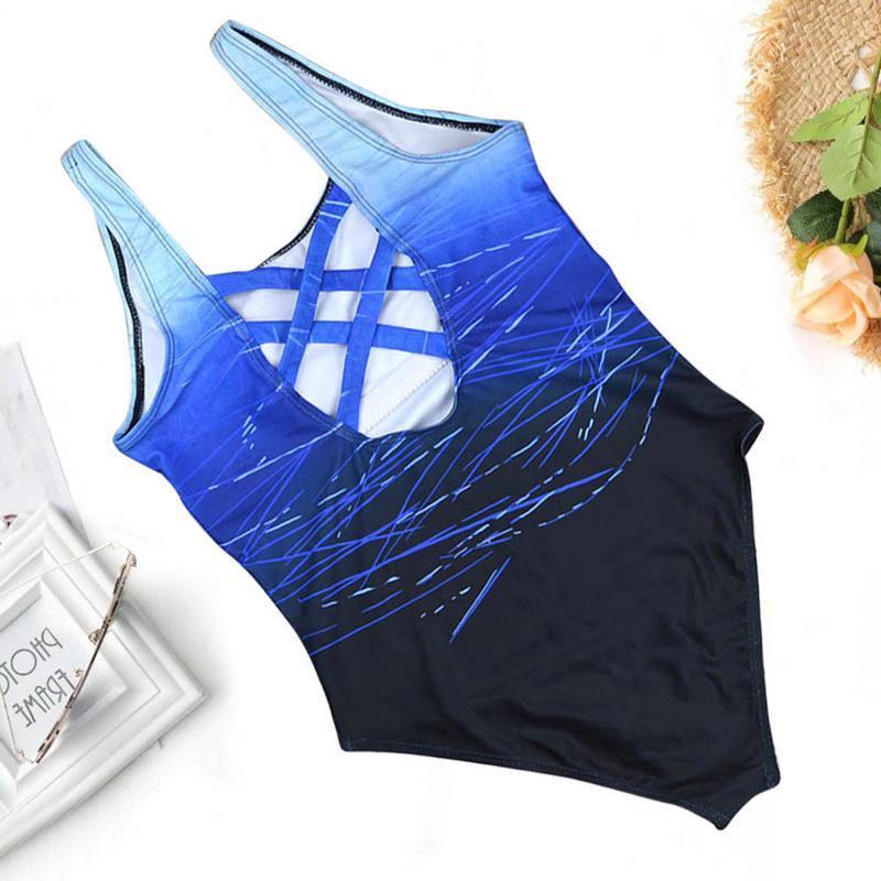 Stylish Women's Summer Halter One Piece Back Cross Swimsuit Bikini In Vibrant Gradient Plus Print