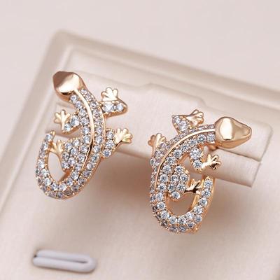 Full Zircon Design Gecko Earrings Rose Gold Color Women Vintage Jewelry