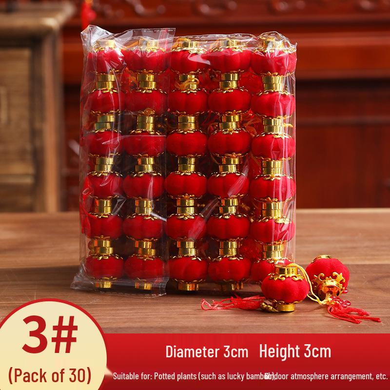 Chinese Red Lantern Hanging Ornament: Festive Flocked Bonsai Decor for New Year and Spring Festival