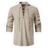 Men's Plus Size Cotton Henry Shirt Hippie Casual Long Sleeve Beach Stand Collar Shirt Man White Black Oversized Tops