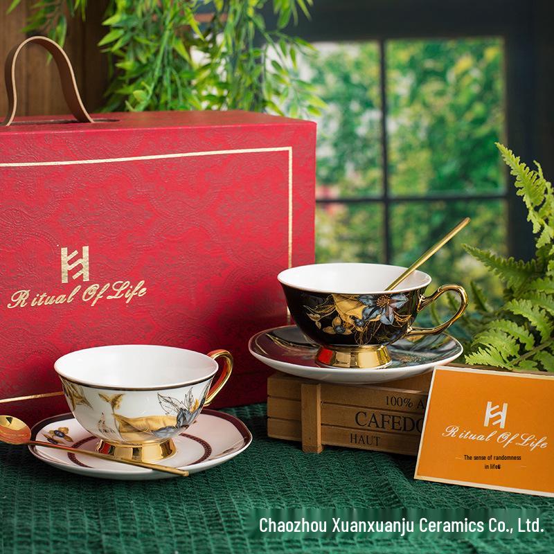 Luxury Retro Bone China Coffee Cup & Saucer Set - Elegant Gift Box, Perfect for Afternoon Tea or Souvenirs