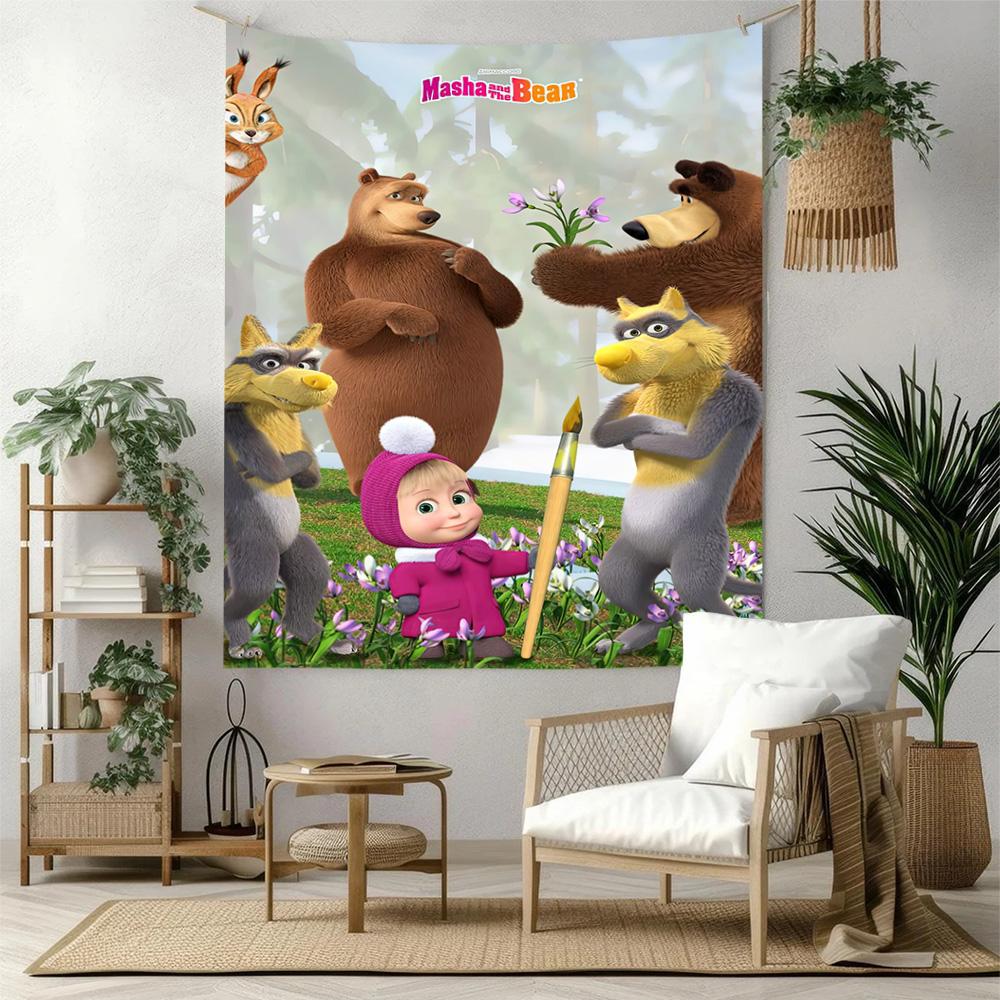 Masha Bear Wall Decor Tapestry Art For Pet Memorial Birthdaywedding Party Backdrop Family Gift
