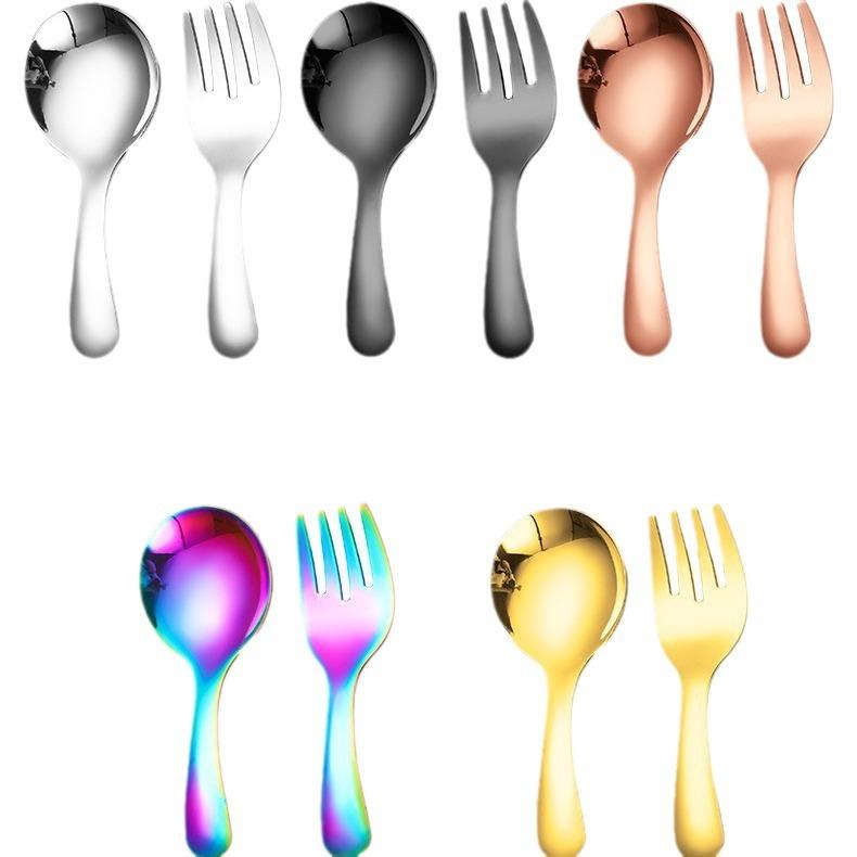 Creative Baby Spoon and Fork Training 304 Stainless Steel Short-handled Ice Cream Spoon Gold