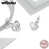 WOSTU 925 Sterling Silver Cute Cat Animal Charms Pendant for Original 3mm Bracelets & Necklaces
