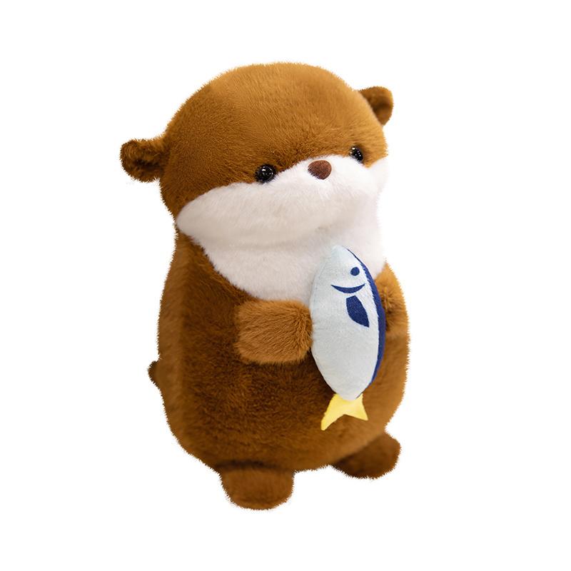 30cm Otter Plush Toy Soft Holding Fish Otter Doll Pillow Creative Otter Stuffed Animal Toy Birthday Gift For Kid Room Decor