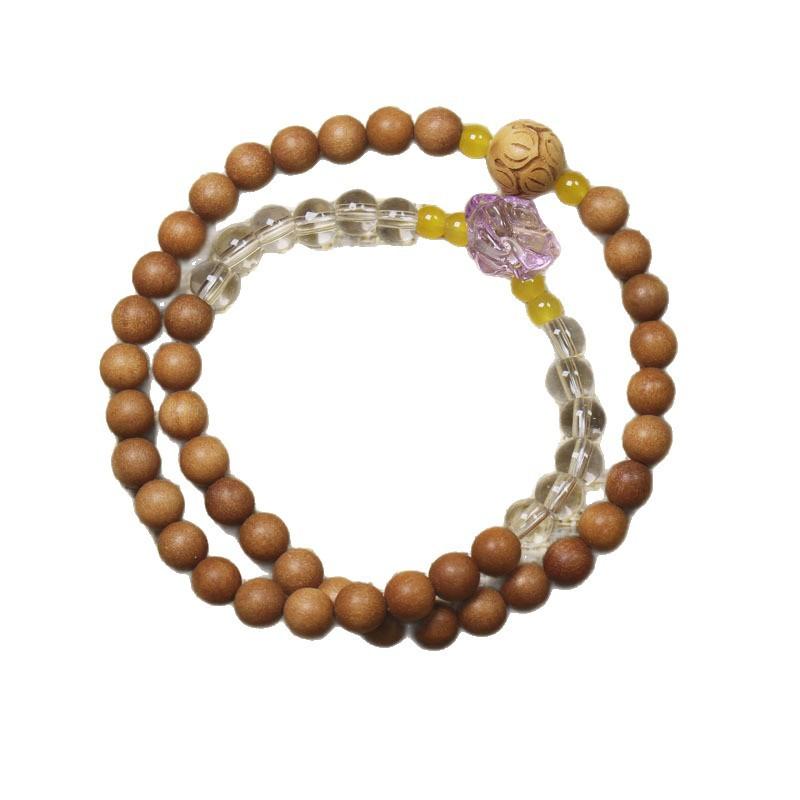 Women's 6mm Barbie Sandalwood Double Layer Bracelet Floral Decor Fashion Literary Jewelry Gift