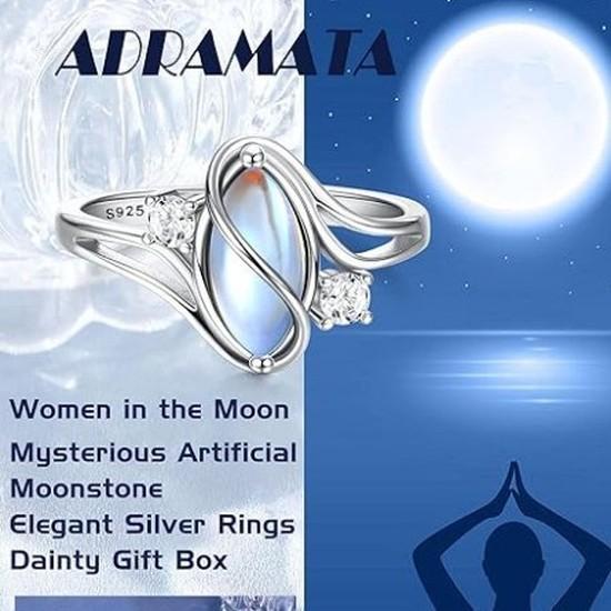 New accessories European and American fashion, unique oval moonstone ring with cubic zirconia, geometric design for women