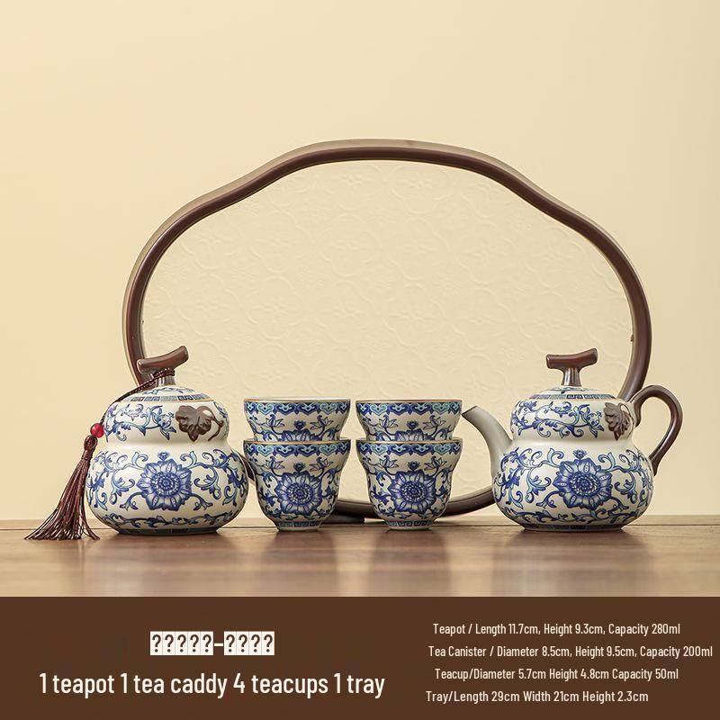 Ru Kiln Blue and White Travel Tea Set